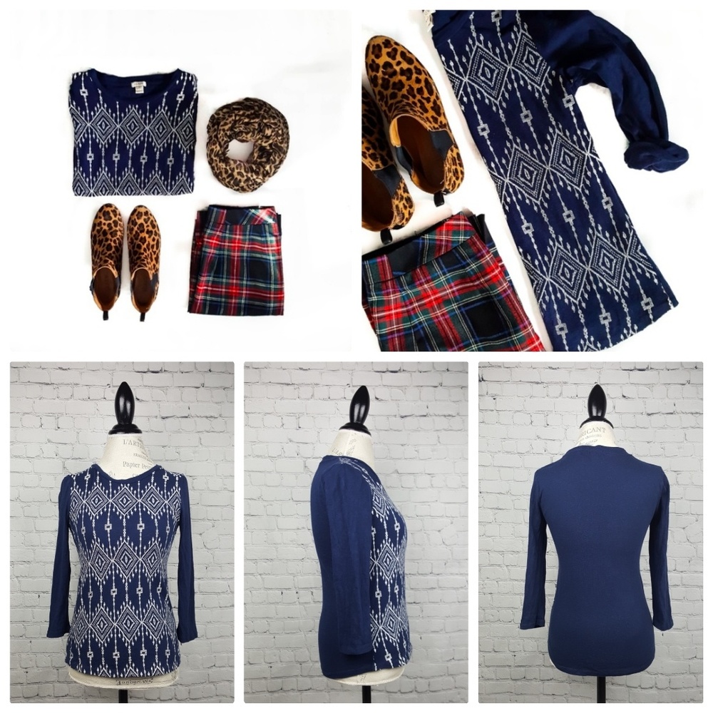 J. Crew 3/4 Length Sleeve With Knit Pattern Shirt